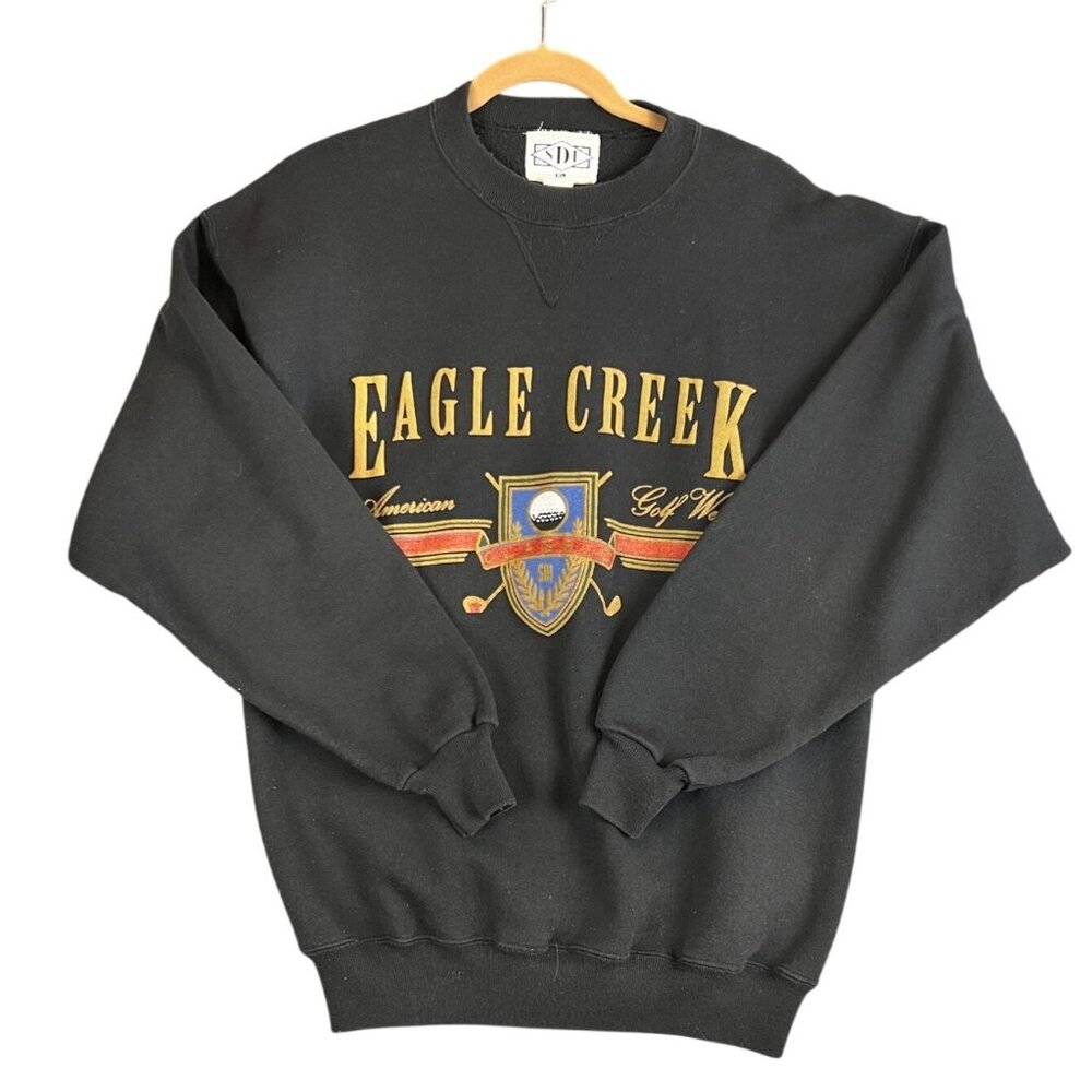 S.D.I Mens XL Sweatshirt Black Eagle Creek Golf Crewneck Pullover Retro Fleece